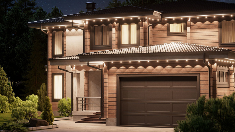 nanoleaf permanent outdoor lights set up outside of the house