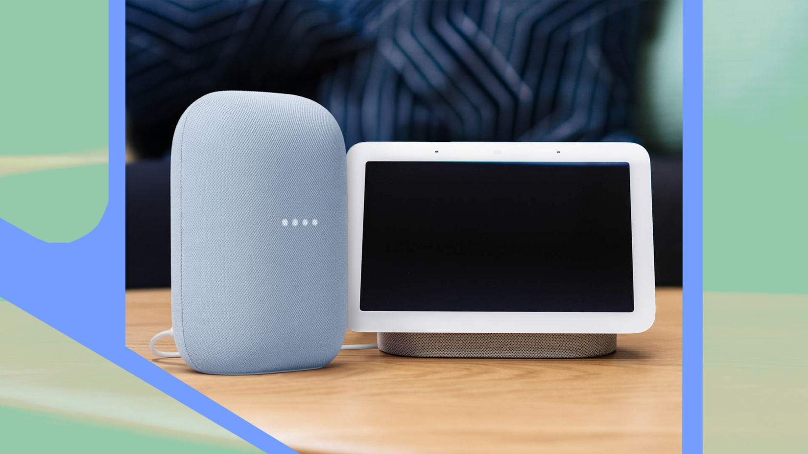 Pixel Tablet e Nest Audio uno accanto all'altro su un tablet