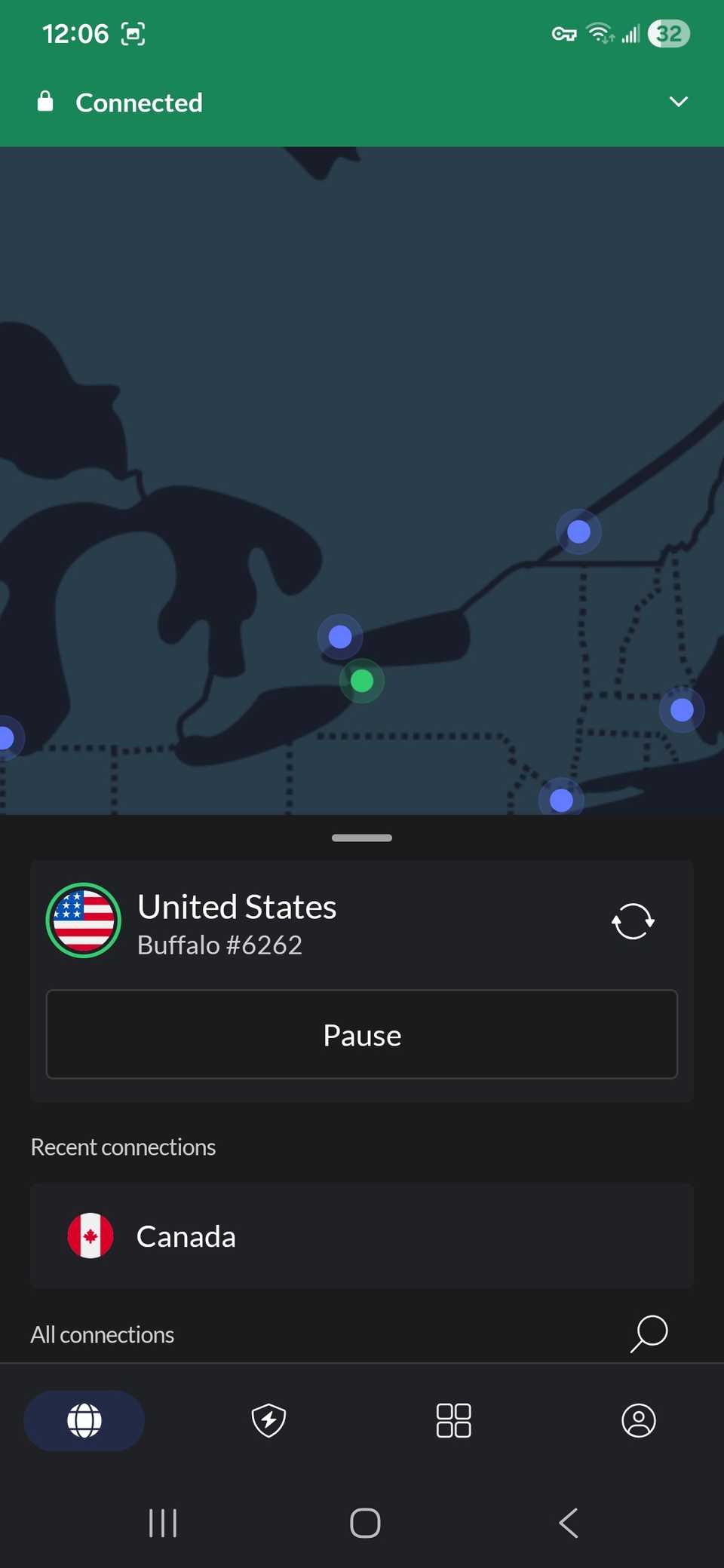 Conecte-se a um novo servidor VPN no aplicativo NordVPN