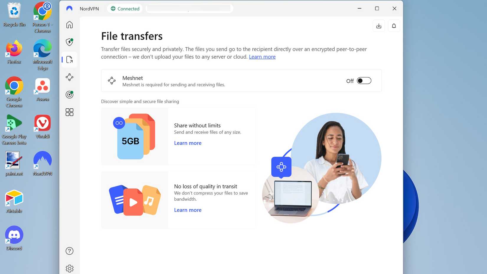 Meshnet setup page in the NordVPN app on Windows 11