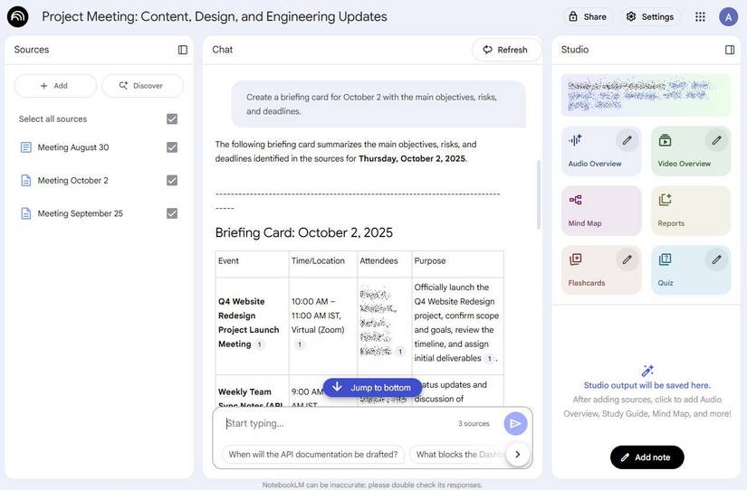 Screenshot showing a briefing card in NotebookLM