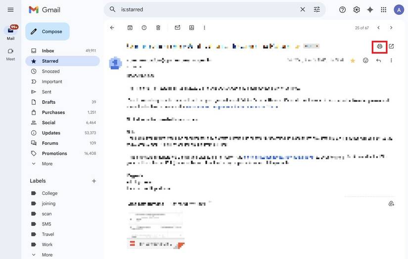 Screenshot showing the printer icon in a Gmail thread