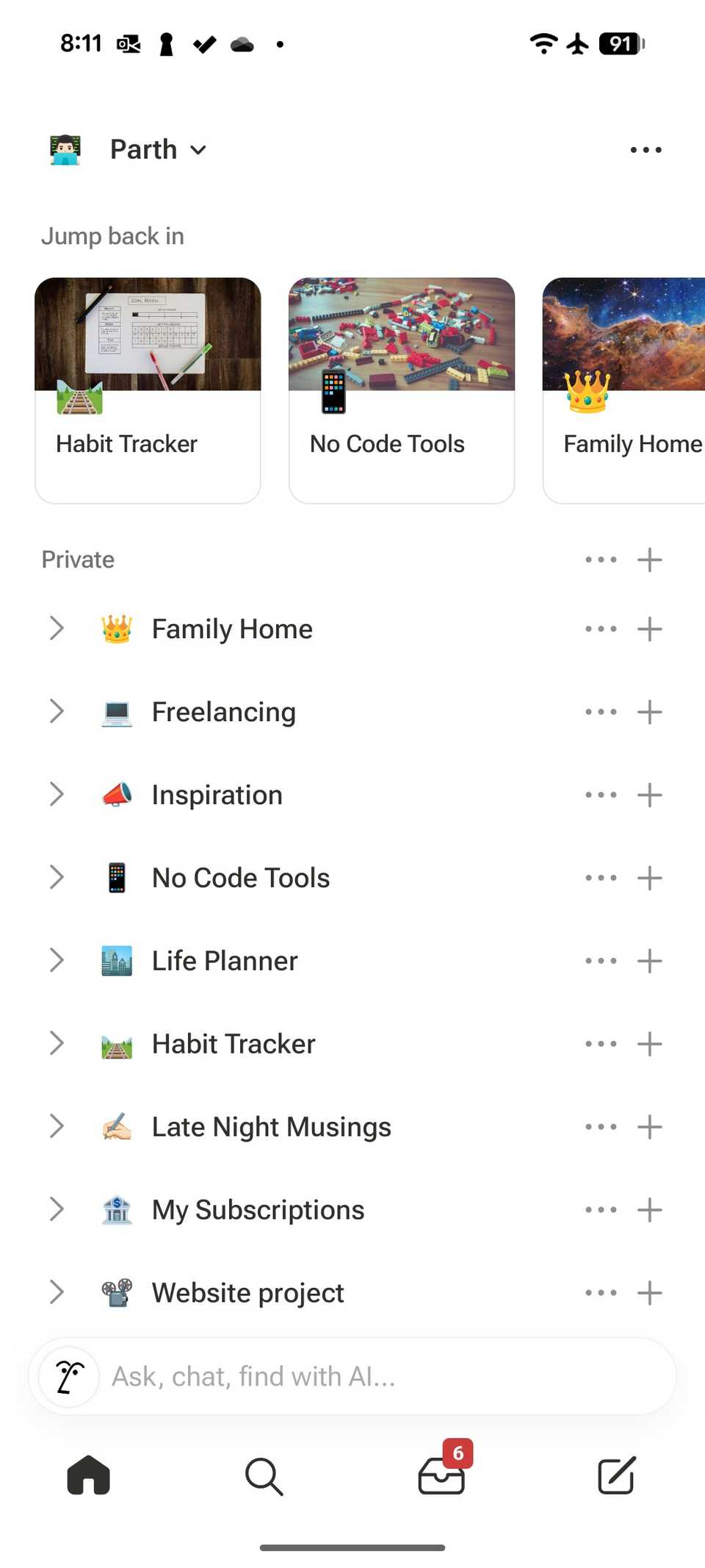 Notion home showing up on Android