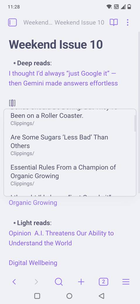 لقد جعلت من Obsidian مجلتي الشخصية لعطلة نهاية الأسبوع وتجنبت الهلاك 3 لقطة شاشة توضح كيفية إضافة رابط داخلي في Obsidian