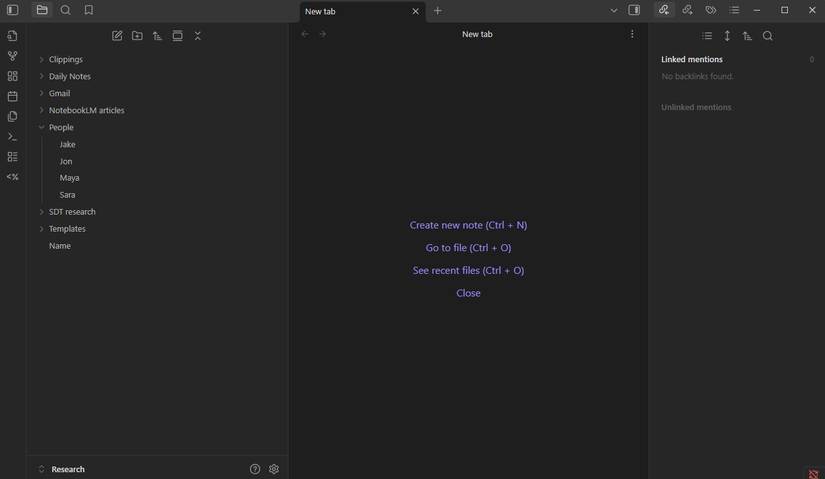 Screenshot showing the People folder in Obsidian
