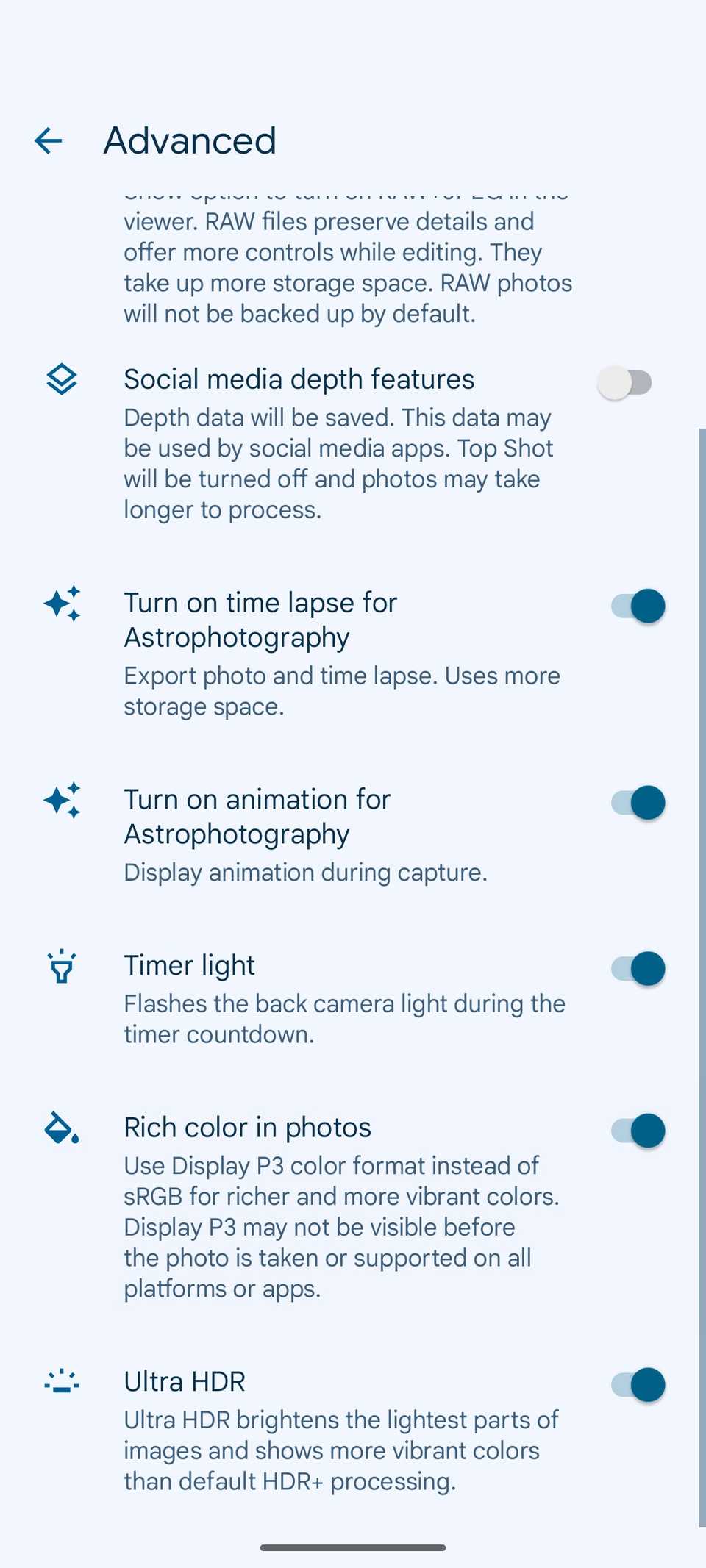 Cores ricas da câmera Pixel