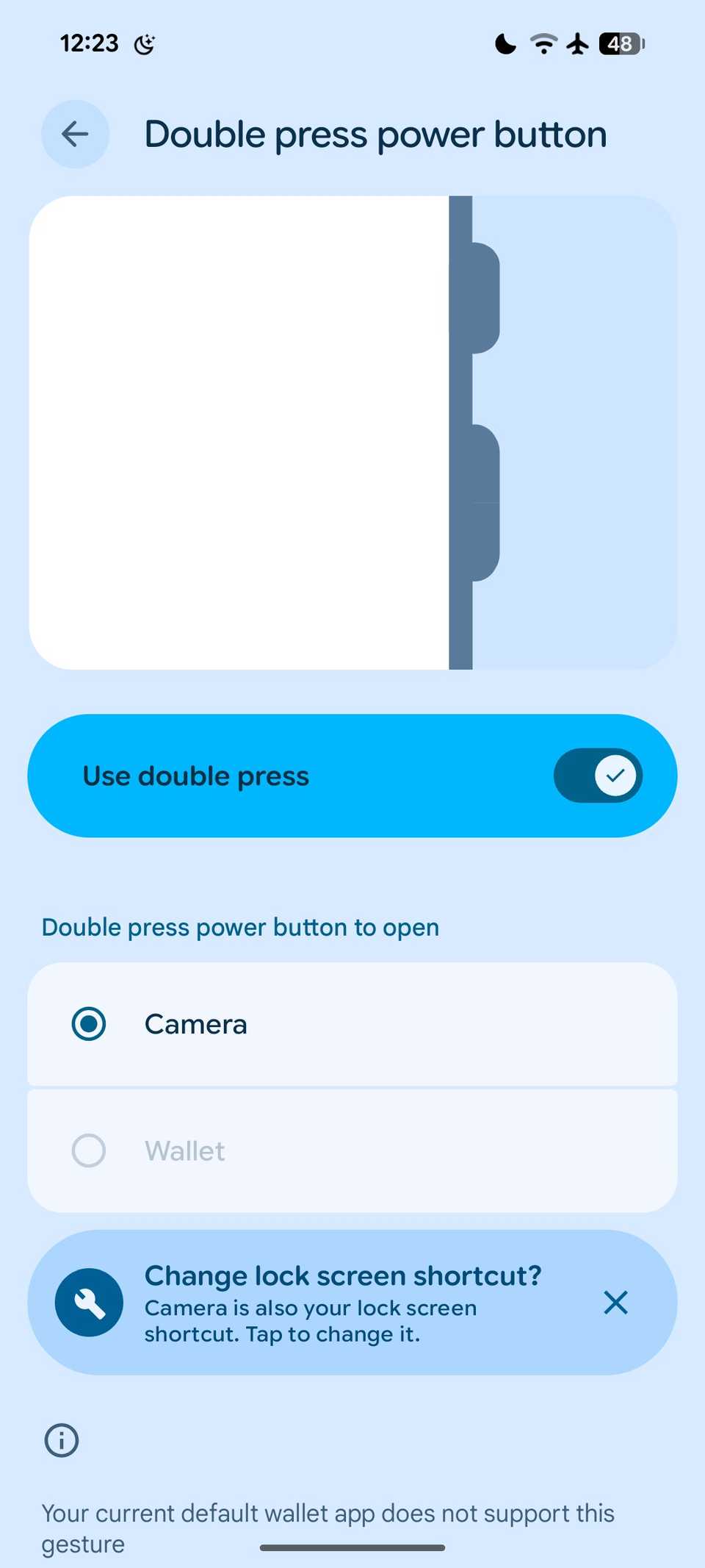 Menu do botão liga / desliga com toque duplo de pixel