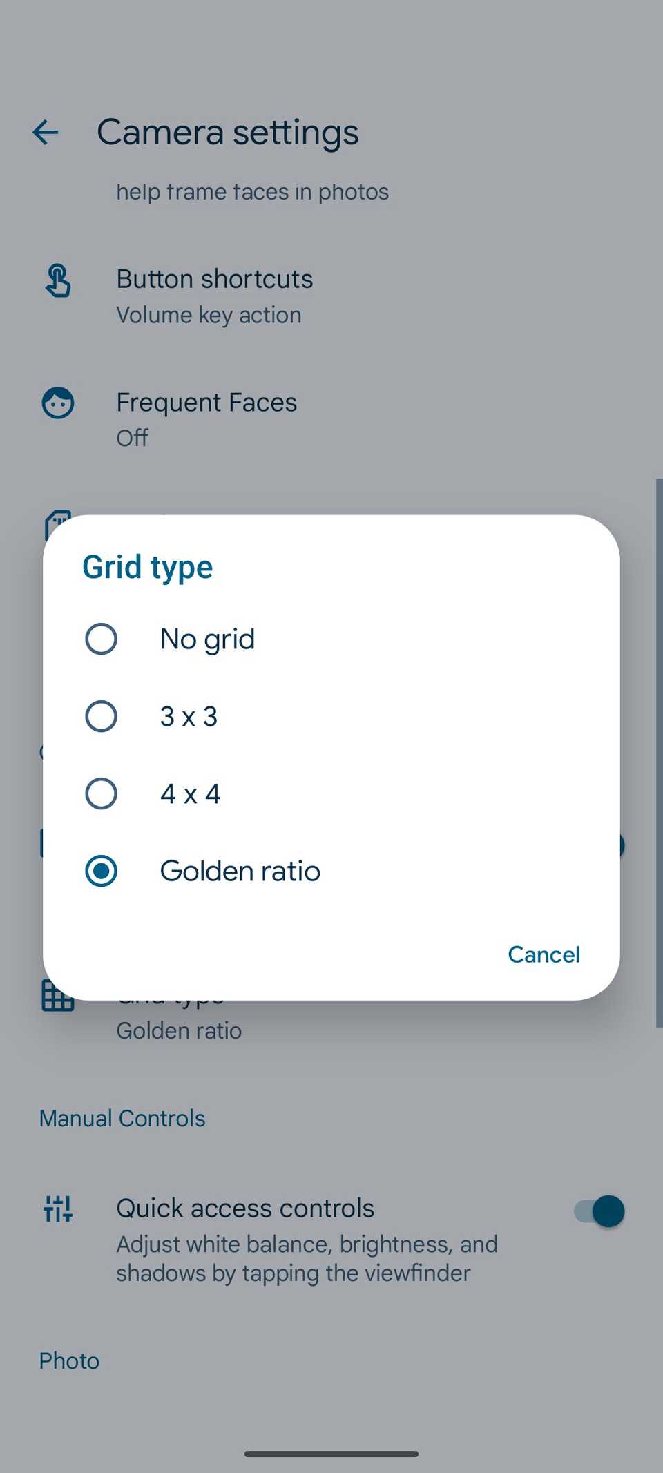 Linhas de grade da câmera Pixel