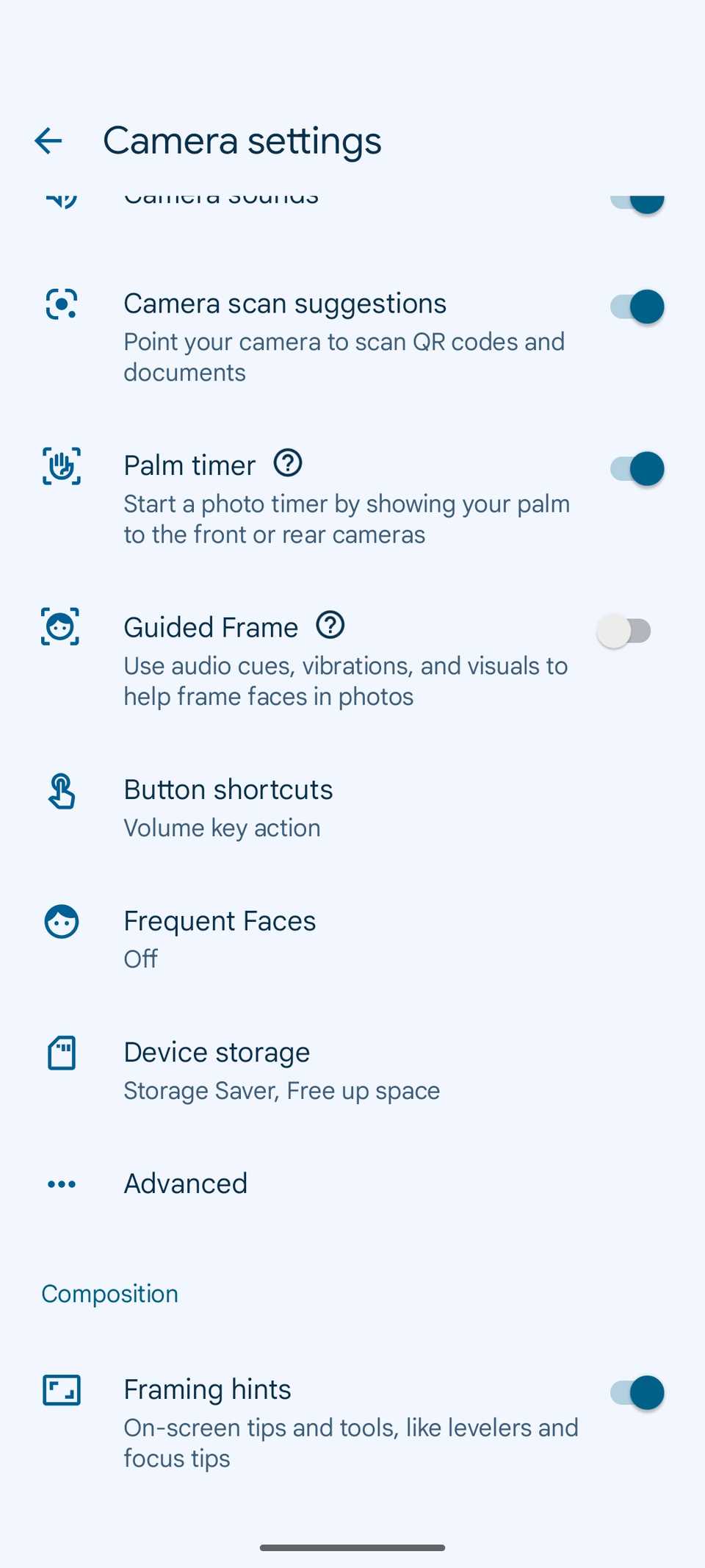 Menu de armazenamento do dispositivo com câmera Pixel