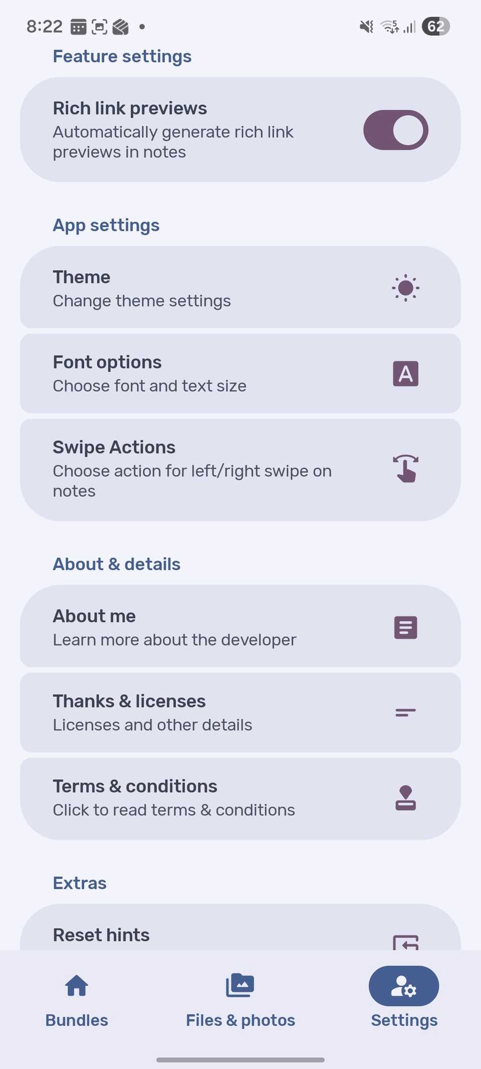 Bundled Notes settings