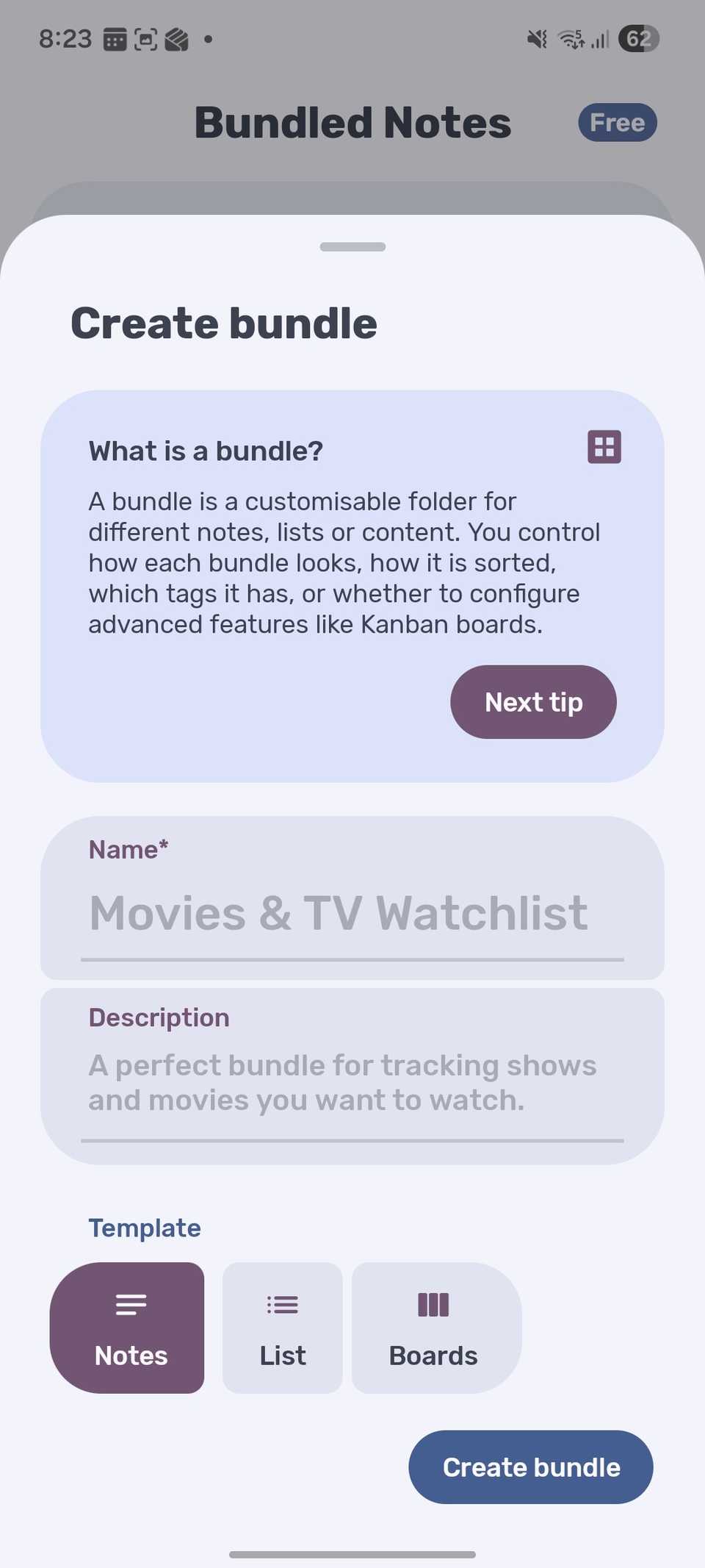 Bundled Notes create a bundle