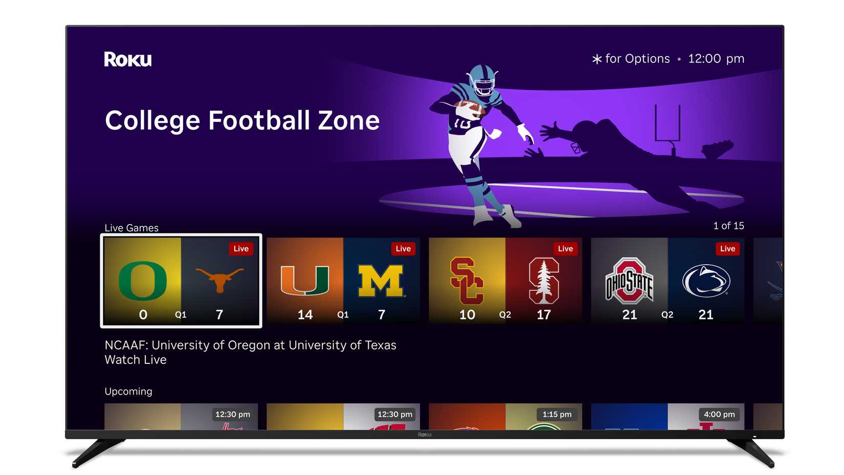 Updated sports score display on the Fall 2025 Roku TV OS.
