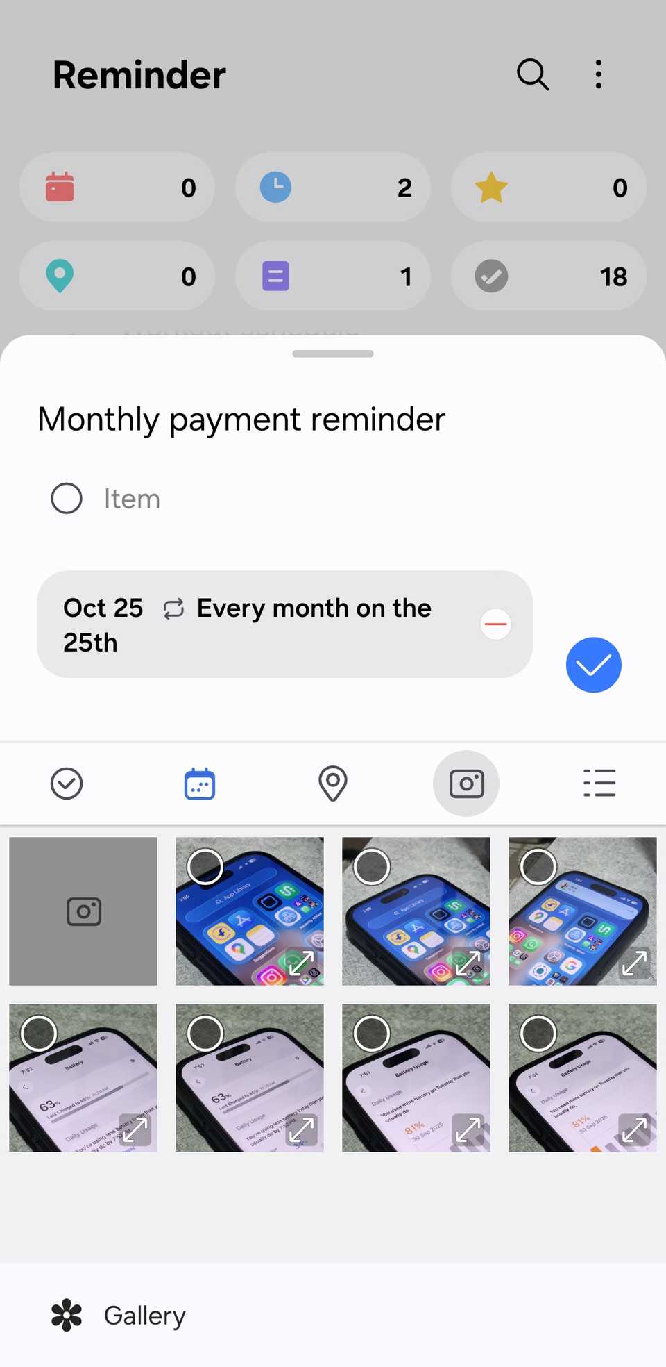 Samsung Reminders add task details