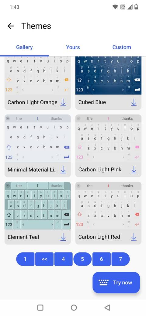 لقطة شاشة تعرض السمات في إعدادات Swiftkey