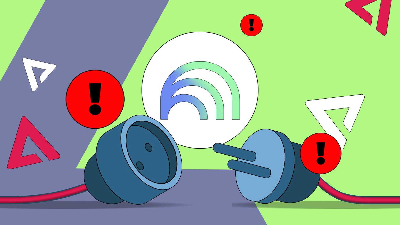 An illustration of a disconnected power plug and socket in front of the NotebookLM logo, surrounded by red warning symbols