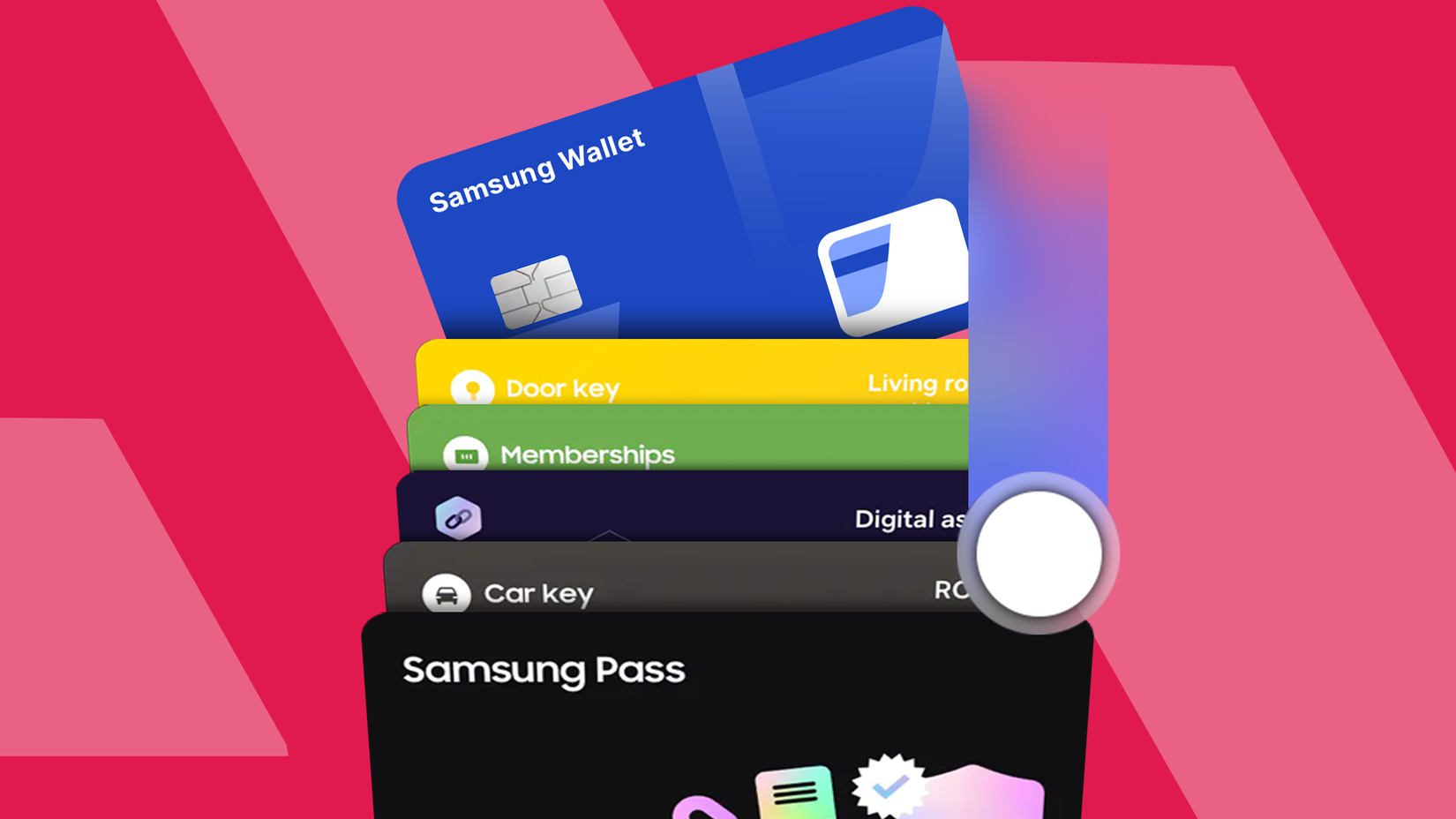 5 مهام يومية أصبحت أكثر بساطة الآن بعد أن أصبحت هويتي موجودة في Samsung Wallet 6 رسم توضيحي يوضح بطاقات Samsung Wallet مع مؤشر إيماءة التمرير لأسفل على اليمين.