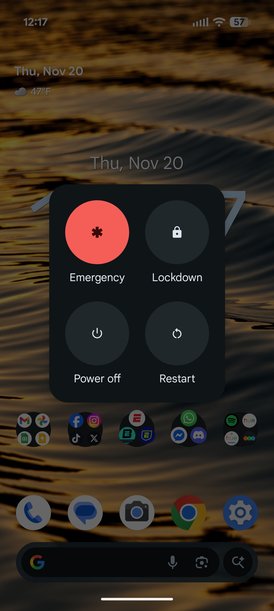 The power menu pop-up in Android.