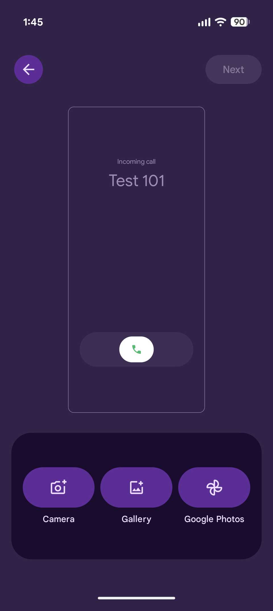 خيار لتحديد من الكاميرا أو المعرض أو Google على Android