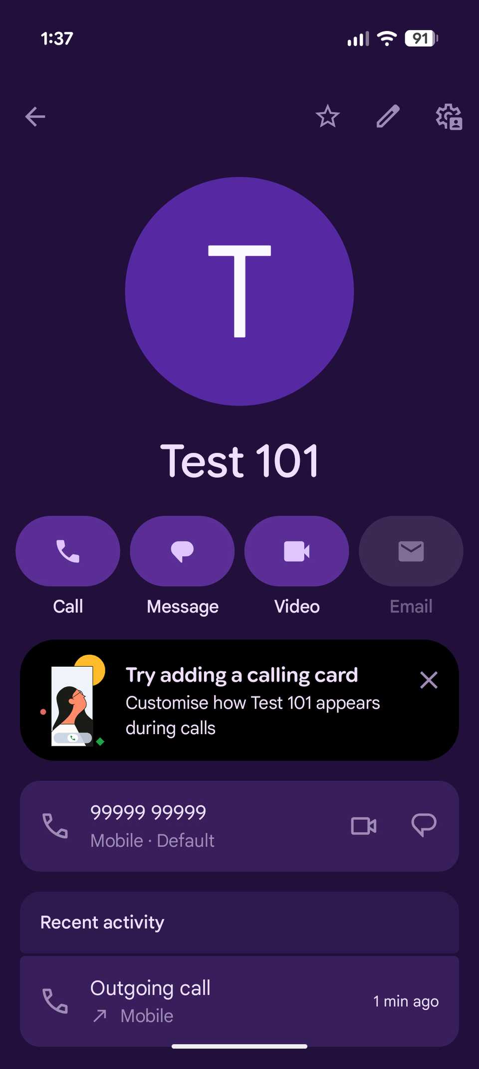 شعار بطاقة الاتصال في معلومات الاتصال على Android