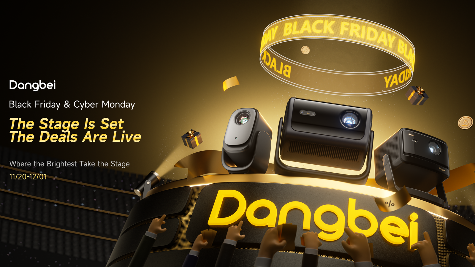 dangbei black friday deals featured image with projectors on a platform