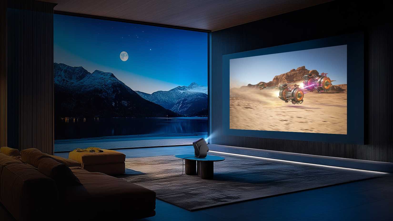 Dangbei N2mini projecting from a table in a living room