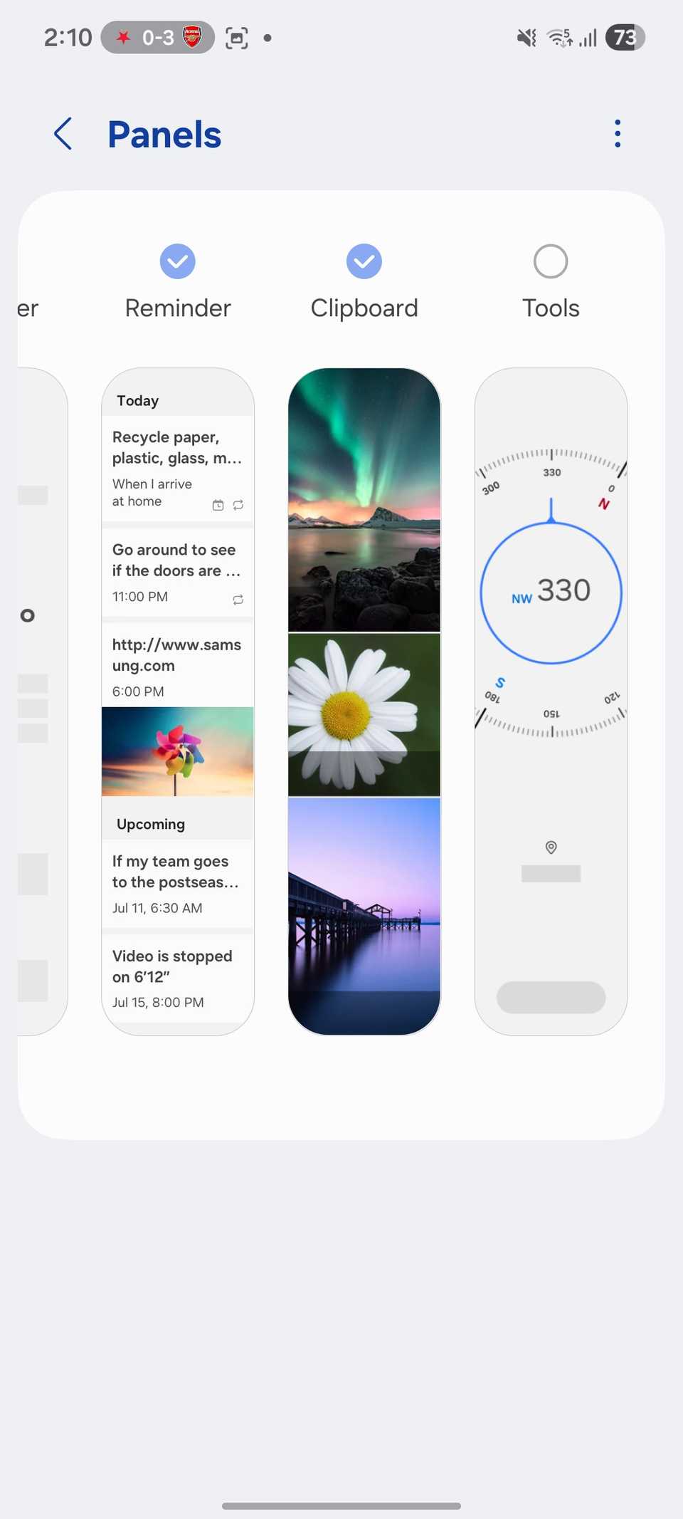 Opções do painel de borda