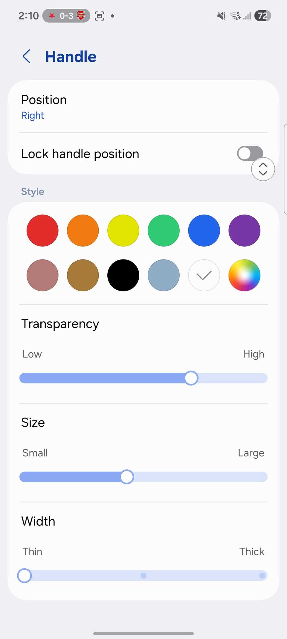 Posição da alça do painel lateral