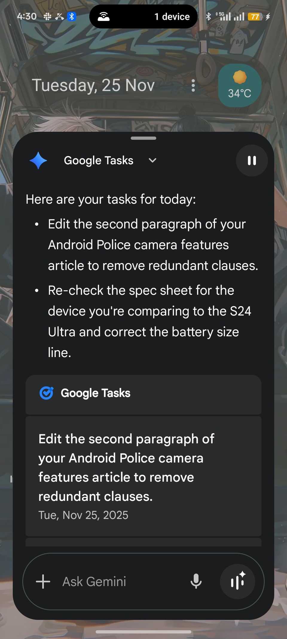 Gemini reminds user of daily tasks when commanded