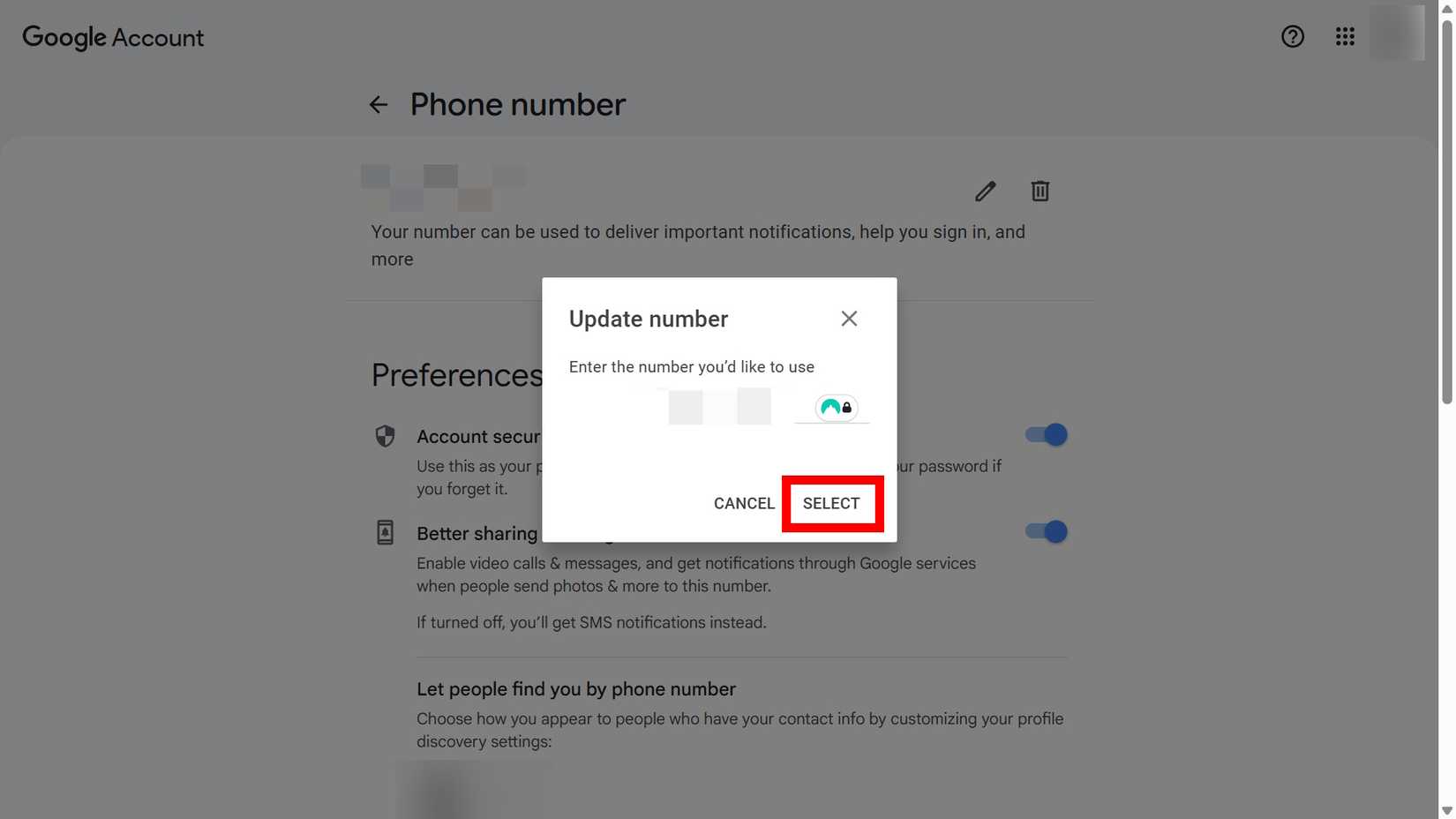 كيفية تحديث رقم هاتفك على حسابك في جوجل 18 تحديد مخطط مستطيل أحمر حدد في حقل رقم التحديث أثناء تغيير رقم هاتف لحساب Google