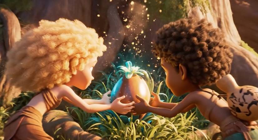Animated video shot of young girl and boy holding magical seed together
