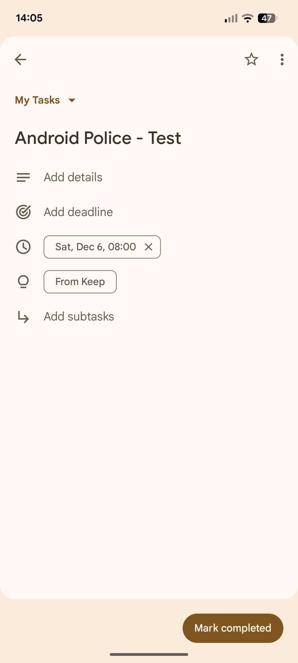 Google Keep Reminder Page Appearing in Tasks