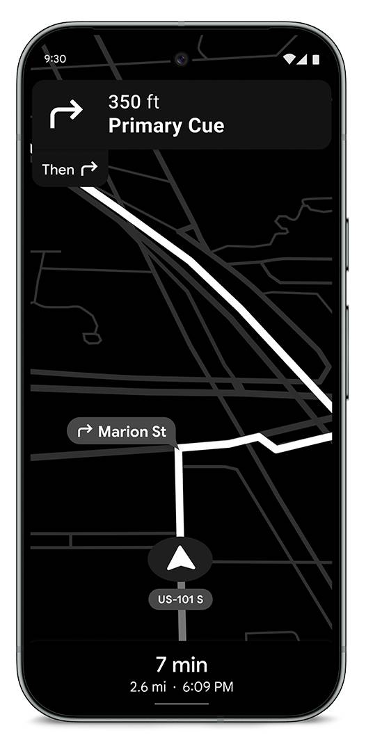 Uma captura de tela do modo de economia de energia do Google Maps.
