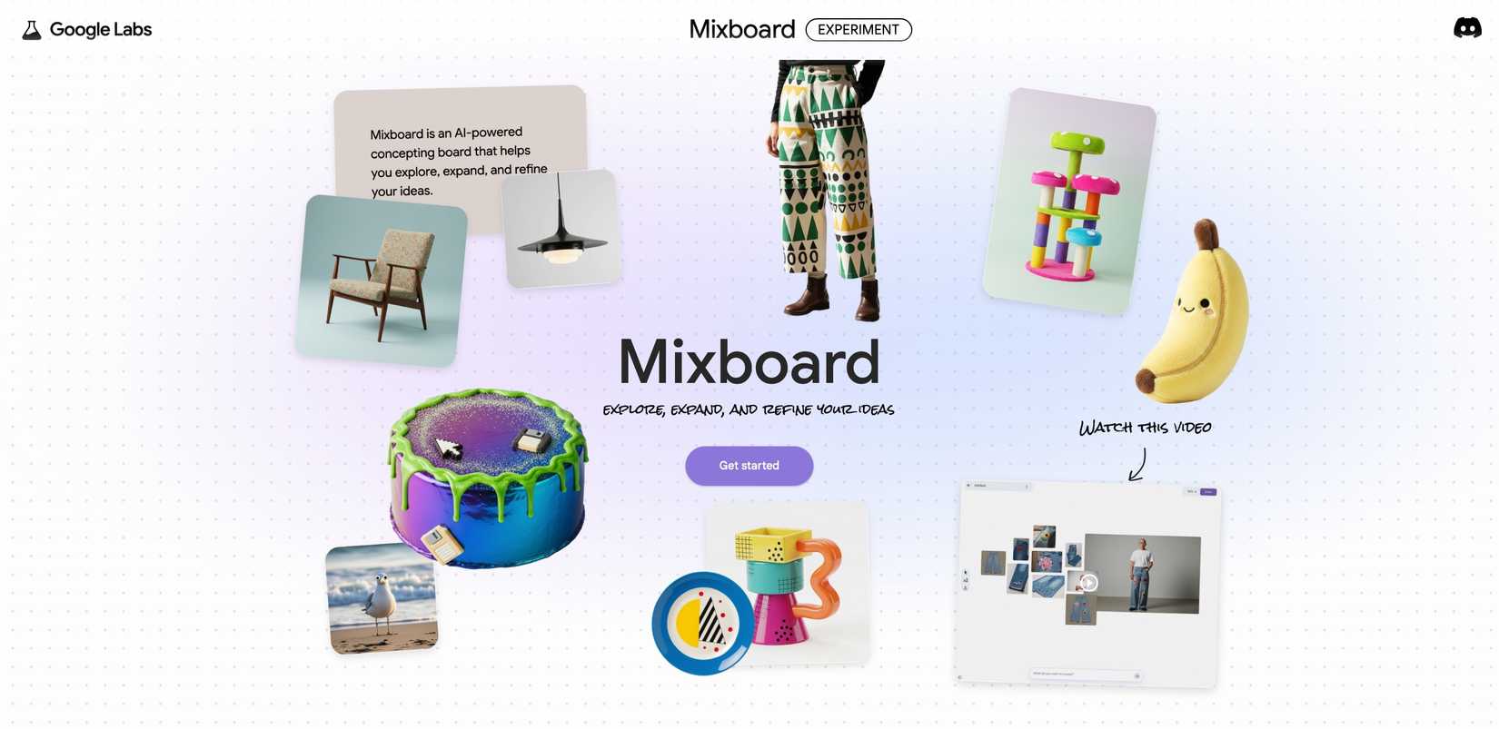 Webpage showing miscellaneous items surrounding Mixboard text