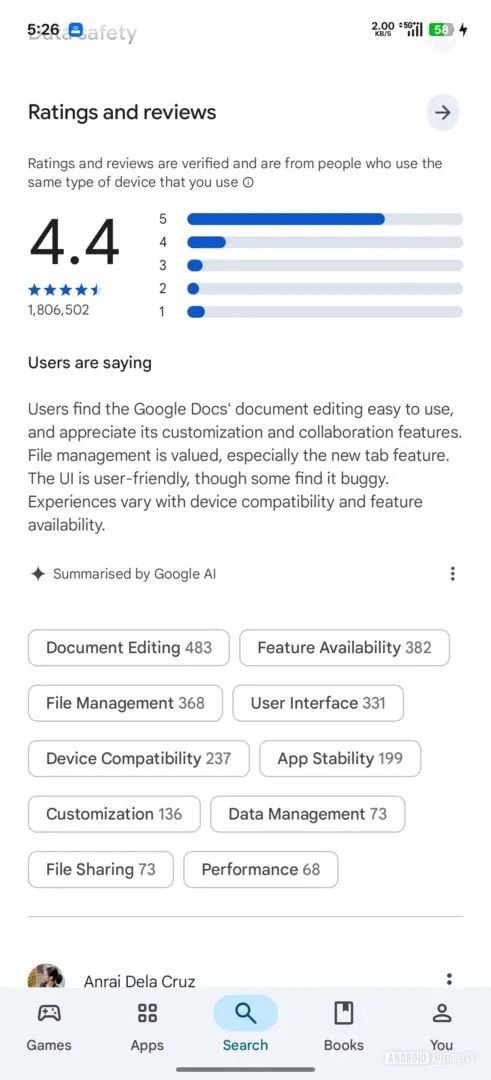 Google Play Store will now give you AI summaries of app reviews