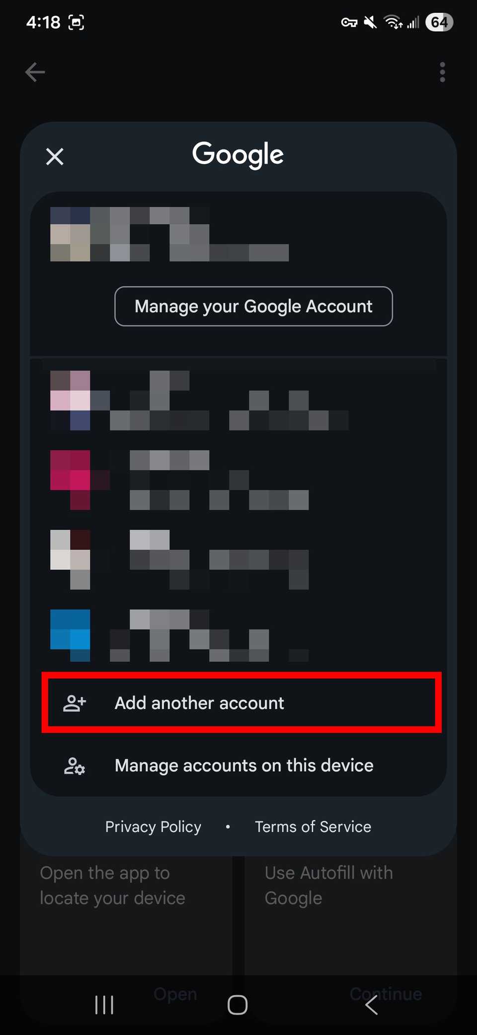 كيفية تغيير حساب جوجل الافتراضي لهاتفك الأندرويد 8 تمييز مخطط المستطيل الأحمر بإضافة حساب آخر في صفحة إدارة حساب Google على Android