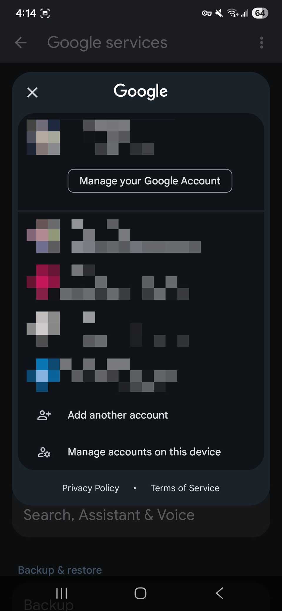 كيفية تغيير حساب جوجل الافتراضي لهاتفك الأندرويد 1 قائمة إعدادات حساب الإدارة لحساب Google مع ملفات تعريف مختلفة لحساب Google غير واضحة