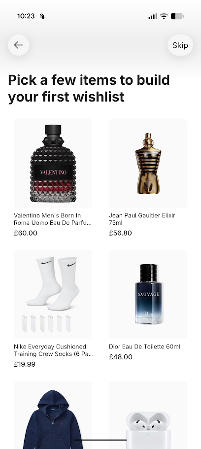 gowish app showing wishlist options