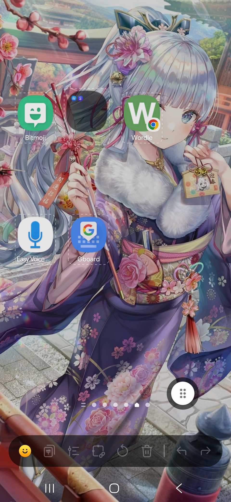 كيفية إنشاء مجلد بحجم القطعة على هاتف سامسونج الخاص بك 16 يتم فتح قائمة تحرير DIY مع أيقونات التطبيقات وأيقونة المجلد على الشاشة الرئيسية مع وجود خطوط بيضاء منقطة تحيط بها