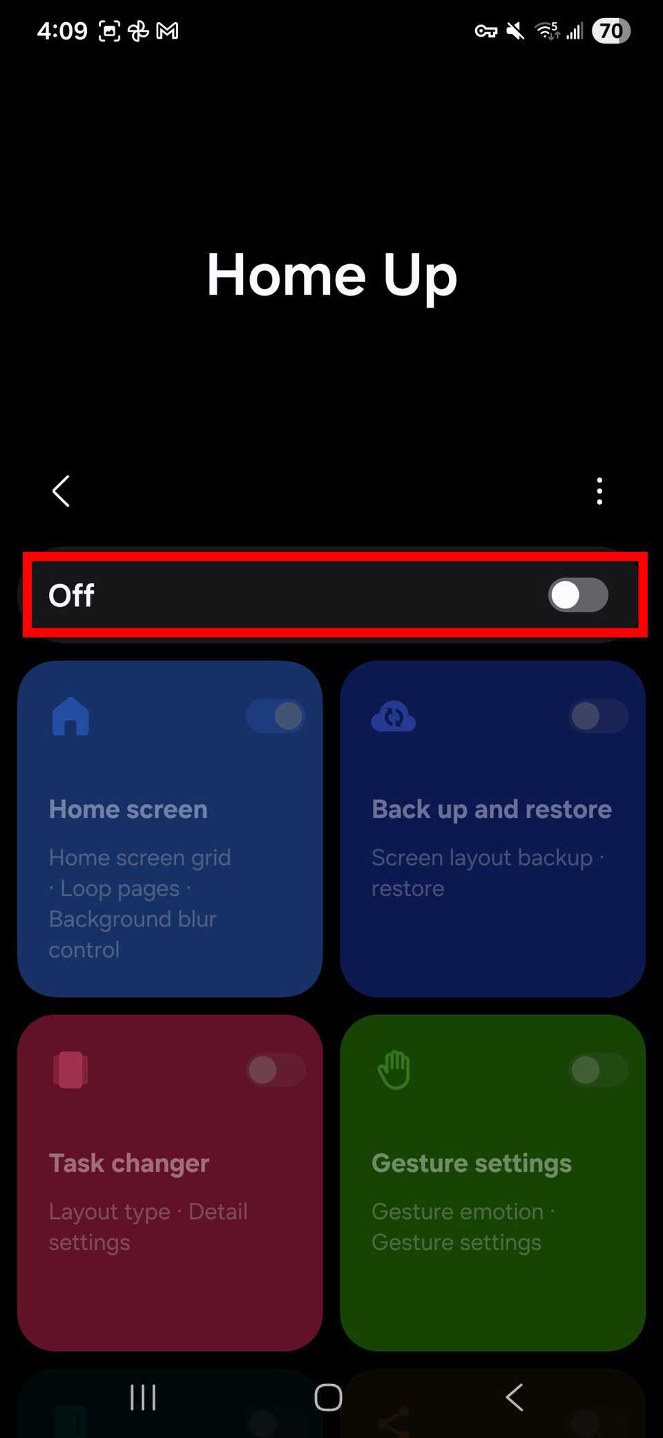مخطط مستطيل أحمر يسلط الضوء على مفتاح إيقاف التشغيل في وحدة Home Up
