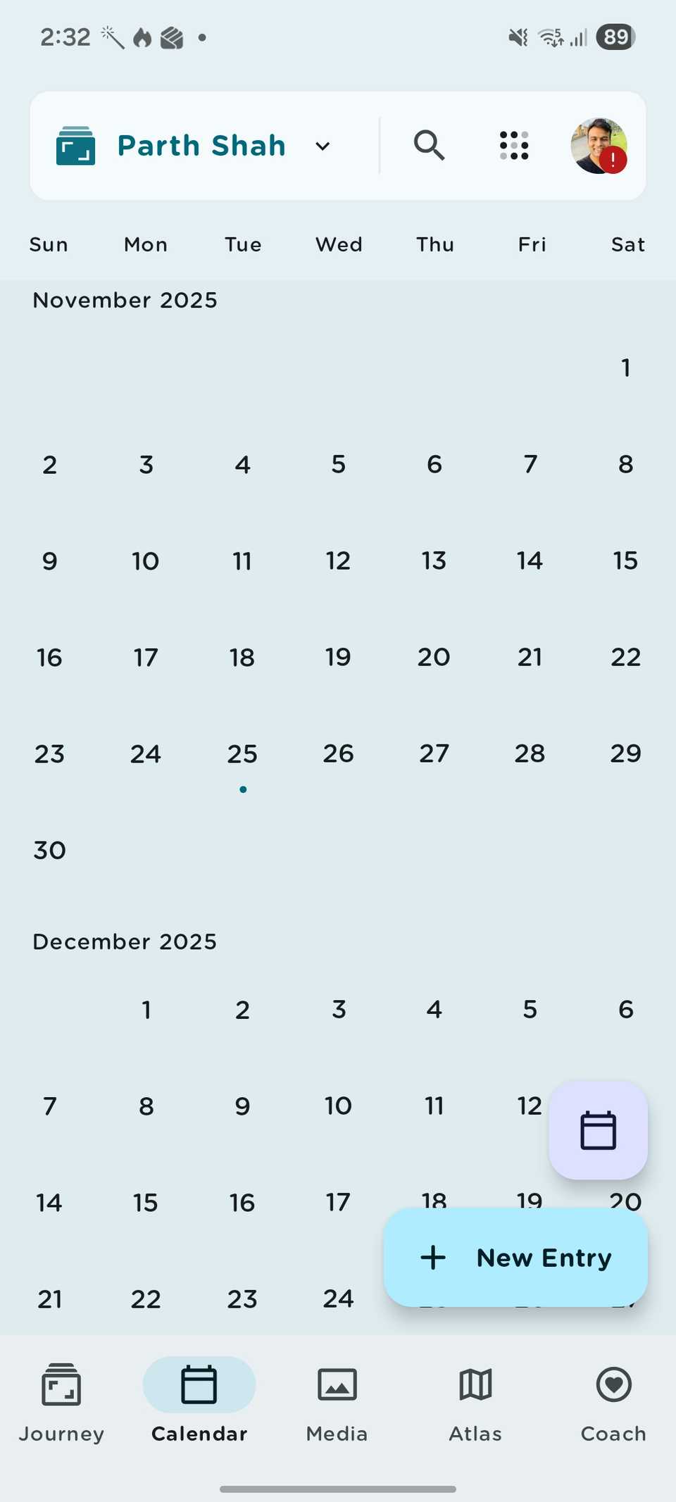 Journey app calendar
