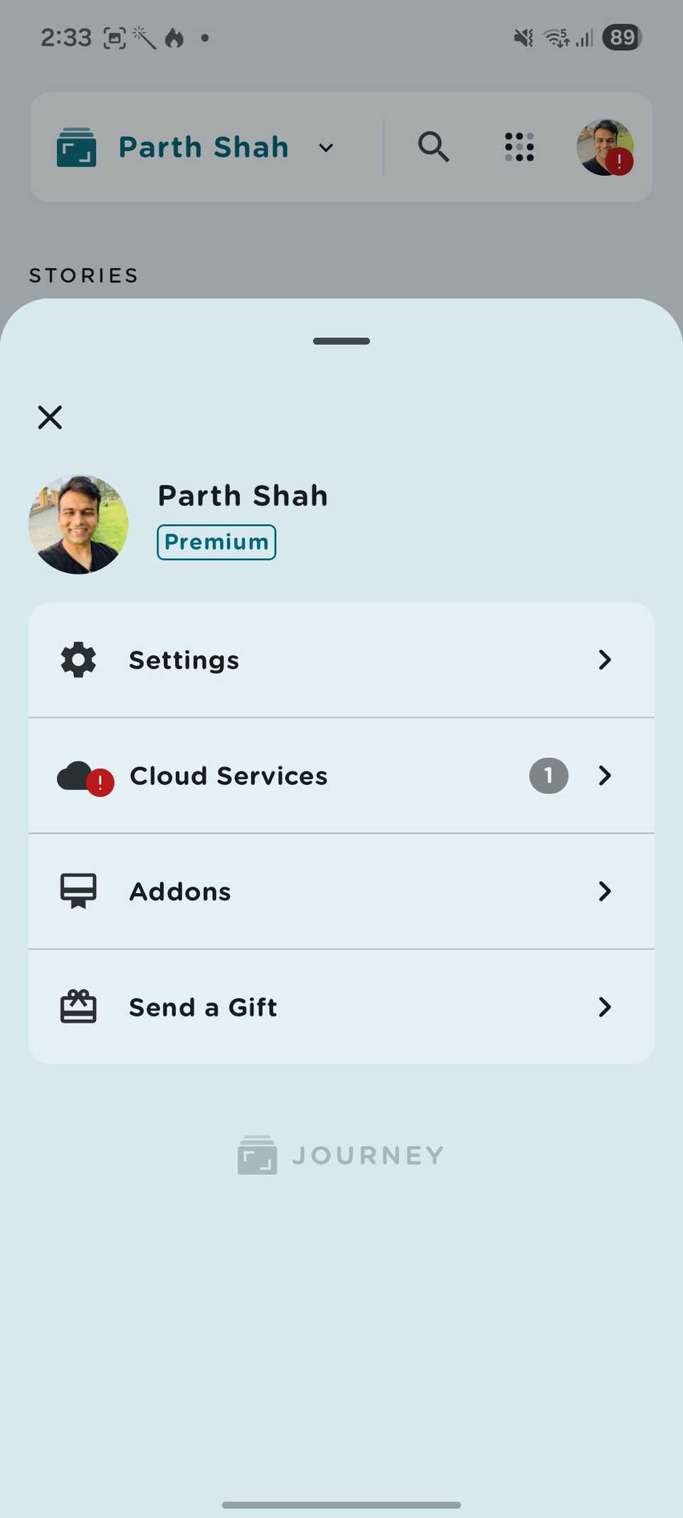 Journey app settings