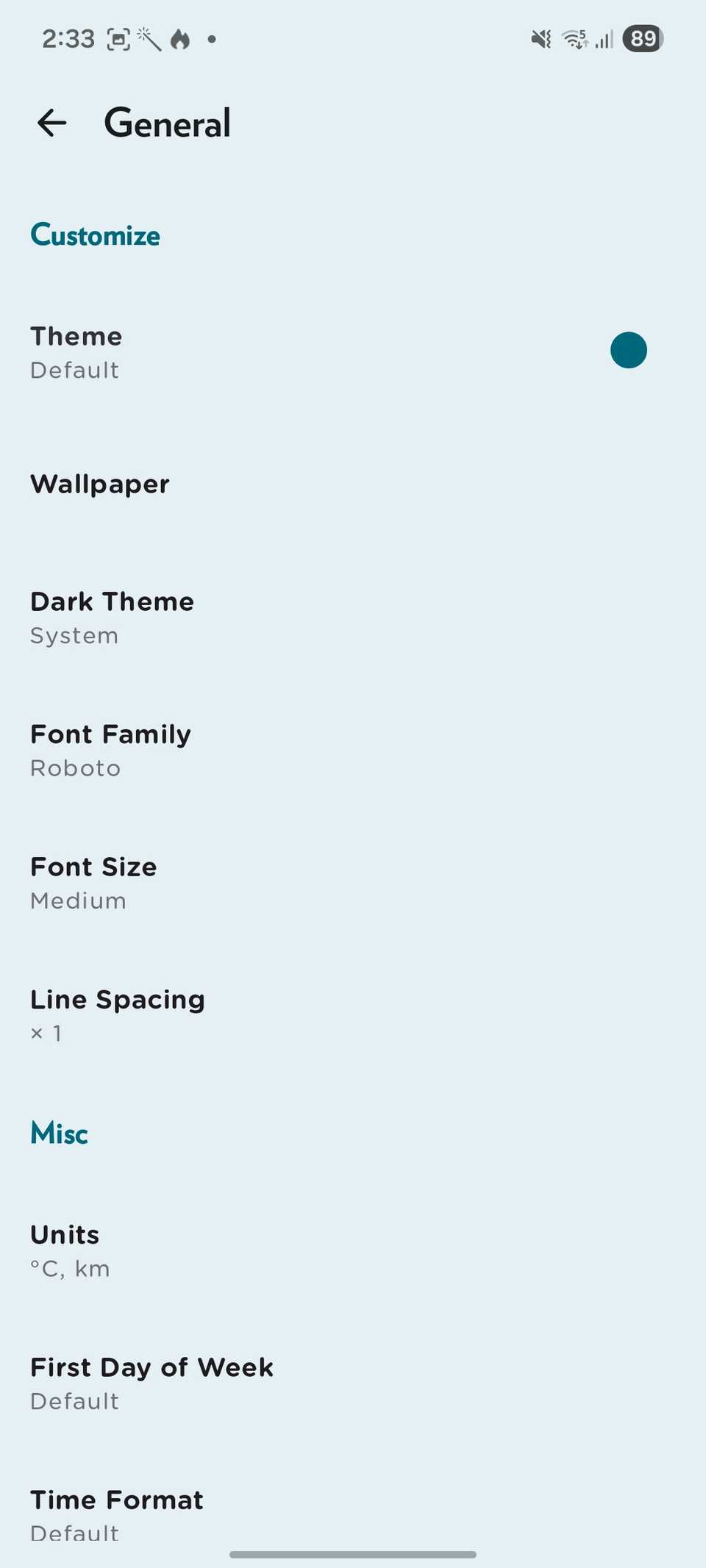 Journey app General menu