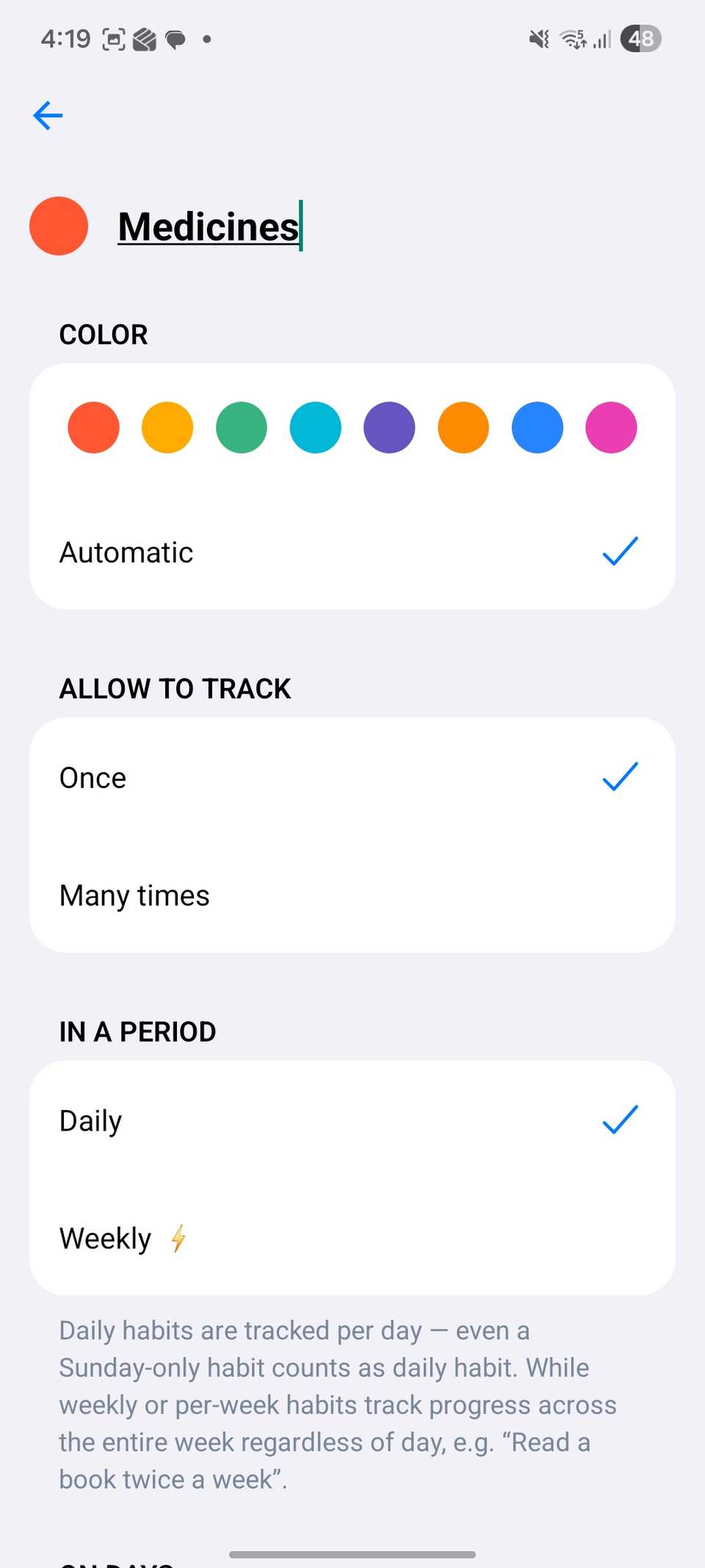 أضف عادة في Lunatask