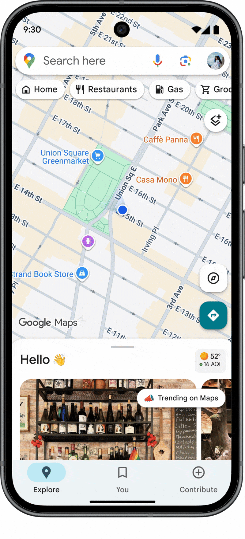 Una GIF che evidenzia la nuova scheda Esplora di Maps.