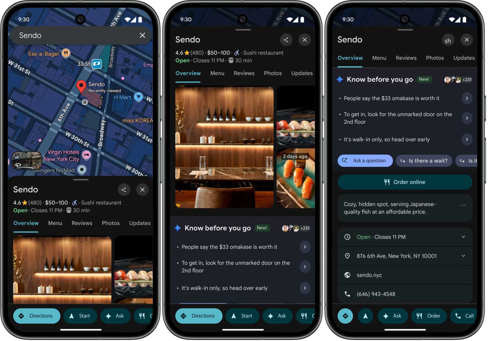 Schermate che evidenziano le nuove informazioni su Maps prima di andare nella sezione.