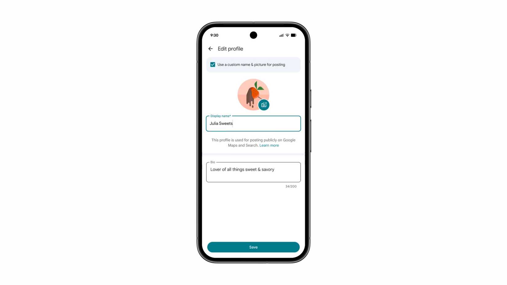 Un'immagine che evidenzia l'opzione per modificare il nome e l'immagine del profilo che appaiono nelle recensioni lasciate da te.