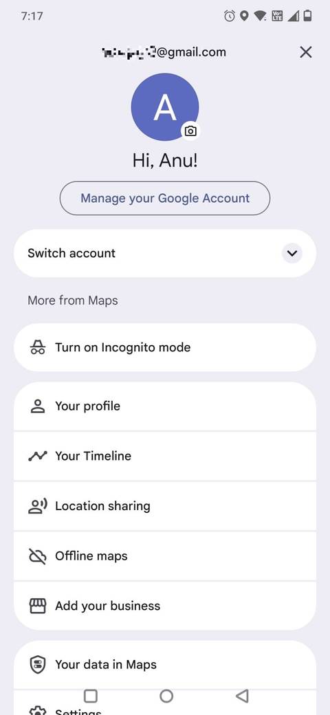 Στιγμιότυπο οθόνης που δείχνει την επιλογή Το Χρονολόγιο σας στις ρυθμίσεις προφίλ Χαρτών