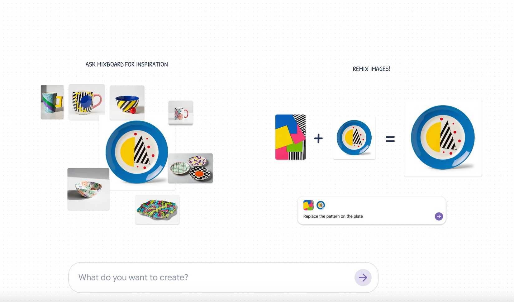 Imagens de pratos e canecas coloridas dispostas no Google Mixboard
