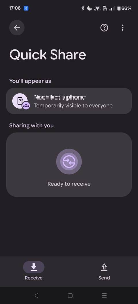Screenshot showing the Quick Share page under Settings