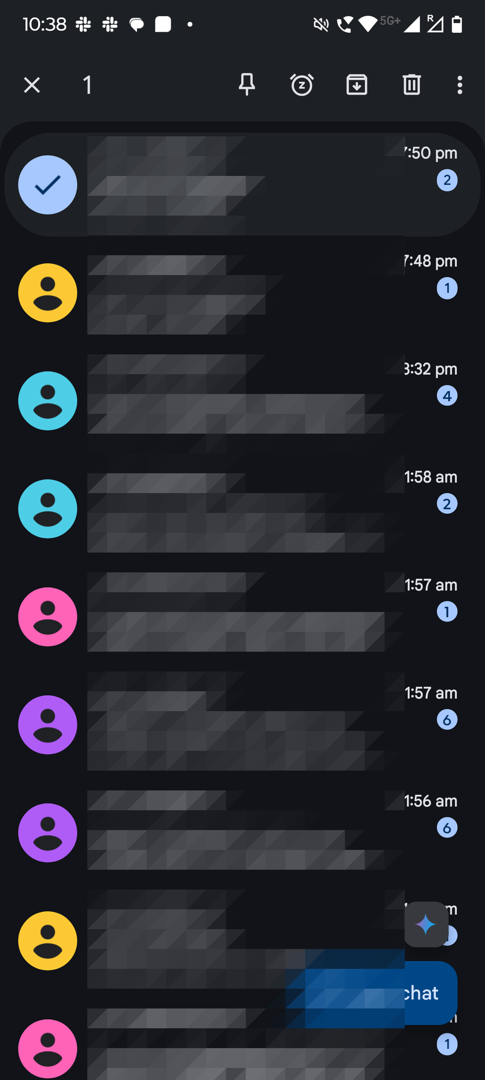 Screenshot showing snooze feature in the Google Messages app